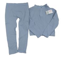 Nové - 2set - Modré rebrované športové crop triko + legíny Primark