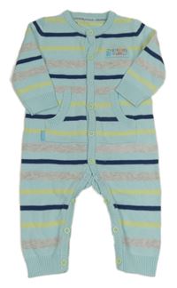 Světlemodro-sivo-limetkový pruhovaný pletený overal s nášivkou M&S