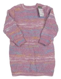 Nové - Starorůžovo-farebné pruhované svetrové šaty Primark