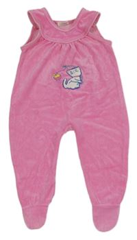 Růžové sametové dupačky s kočkou