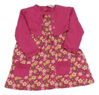 Fuchsiové kvetované bavlnené šaty s bolerkom Topomini