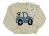 Nové - Svetlobéžový sveter s autom so psem Zara