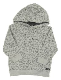 Svetlosivá melírovaná mikina s lesními zvířaty a kapucňou Topomini