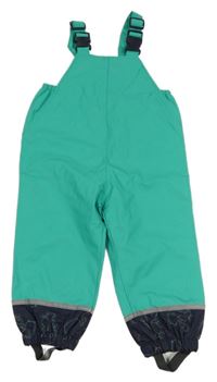 Zeleno-tmavomodré nepromokavé podšité laclové kalhoty s dinosaury X-Mail