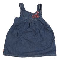 Modré riflové laclové šaty s výšivkami květin Obaibi