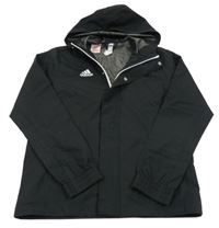 Černá šusťáková nepromokavá bunda s logem a kapucí Adidas