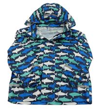 Tmavomodrá šušťáková nepromokavá bunda so žralokmi a kapucňou Papagino