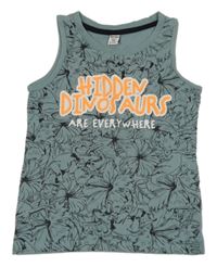 Modrošedé kvetované tielko s dinosaurami a nápisom Dopodopo