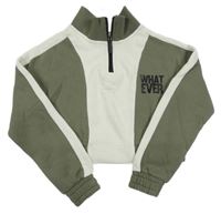 Kaki-smotanová crop mikina s nápisom Primark
