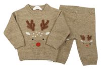 2set - Hnědý melírovaný svetr se sobem + pletené tepláky Primark