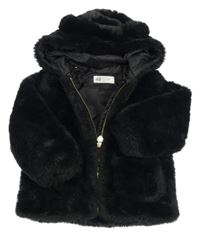 Čierna kožušinová podšitá bunda s kapucňou H&M