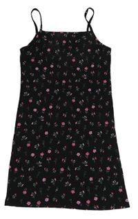 Čierno-ružové rebrované kvetované šaty zn. Primark
