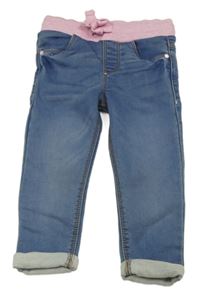 Modré skinny rifle s růžovým úpletovým pasem F&F
