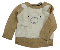 Hnedý sveter s bielým chlpatými medvěďom zn. Mothercare