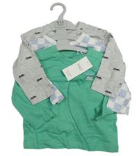 Nové - 3x triko - zelené + bílo-modré kostkované + šedé s auty M&S