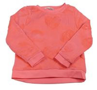 Neónově ružová plyšová mikina so srdiečkami zn. H&M