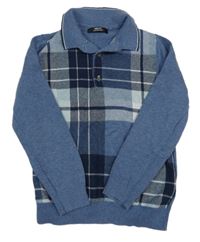 Modro-tmavomodrý kostkovaný lehký svetr s límečkem Next