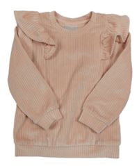 Nové - svetloružová zamatová rebrovaná mikina s volánikmi Pep&Co