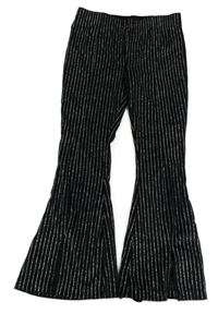 Černo-stříbrné pruhované sametové flare teplákové kalhoty Dunnes 