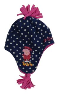Tmavomodro-růžová fleecová puntíkatá čepice s Peppou a třásněmi M&S