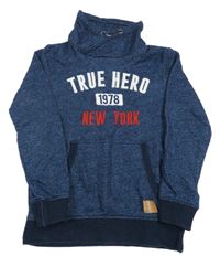 Tmavomodrá melírovaná mikina s nápisom a komínovým golierom H&M