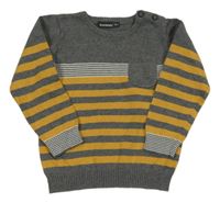 Sivo-žltý pruhovaný ľahký sveter