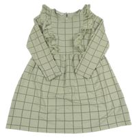 Světlezeleno-sivé kockované šaty s volánikmi tchibo