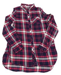 Tmavomodro-ružová kockovaná blúzka E-Vie