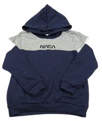 Tmavomodro-sivá ľahká mikina s Nasa a kapucňou shein