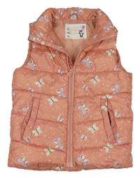 Růžová šusťáková zateplená vesta s motýlky Dopodopo