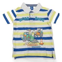 Bielo-modro-žlté pruhované polo tričko s traktormi Kiki&Koko
