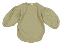 Khaki žebrovaná tunika s balónovými rukávy Zara