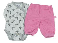 2set - Biele body so slony + ružové plátenné cuff nohavice