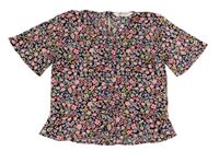 Tmavomodrá květovaná crop halenka H&M