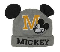 Šedo-černá čepice s Mickeym a oušky Disney