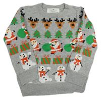 Sivý sveter so Santou a sněhuláky a sobmi H&M