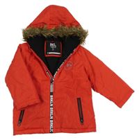 Červená šušťáková zimná bunda s kapucňou s kožešinou BKL