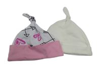 2set - 2x čepice - biela + bielo-ružová čapica so šípmi 
