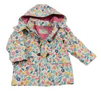 Bielo-farebná kvetovaná vodeodolná zateplená bunda s kapucňou Jojo Maman Bébé