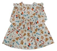 Biele rebrované šaty s vánočními obrázky Shein