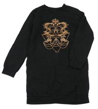 Nové - Čierne teplákové šaty s potlačou a kamienkami Firetrap