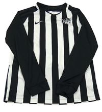 Čierno-biele športové tričko s pruhmi a výšivkou a logom Nike