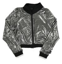 Stříbrno-čierna prepínaci crop trblietavá síťovinová mikina