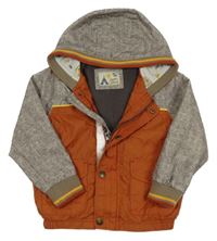 Béžovo-oranžová šusťáková lehce zateplená bunda s kapucí Tu