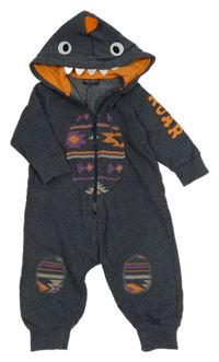 Sivo-oranžovo-farebná tepláková kombinéza s ostny a kapucí - dino Next