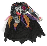 Kockovaným - Čierno-farebné šaty s kostrou a tylovými prvky