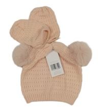 Nové - 2set - Růžová pletená čepice s bambulemi + rukavice Jeff&co