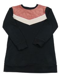 Tmavomodro-ružová šatová mikina s plyšovým prvkem