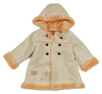 Béžovo-oranžový zateplený semišový kabátek s dívkou a kapucí Orchestra 