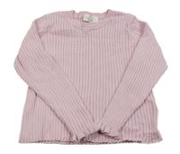 Svetloružový rebrovaný crop sveter H&M